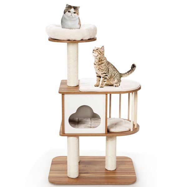 Modern Cat Tower with Platform Scratching Posts for Kittens and Cats