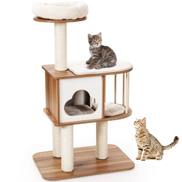 Modern Cat Tower with Platform Scratching Posts for Kittens and Cats