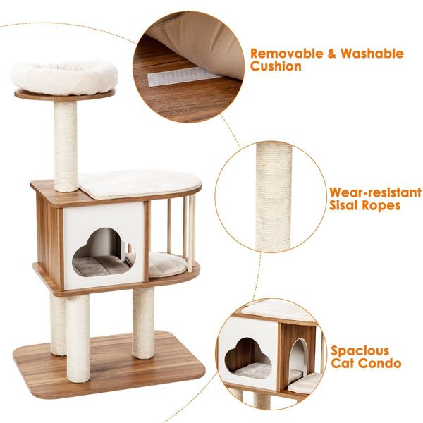 Modern Cat Tower with Platform Scratching Posts for Kittens and Cats