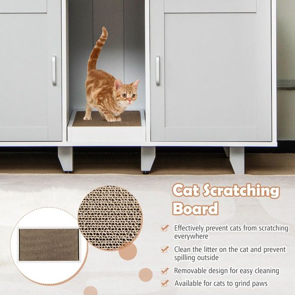 Cat Litter Box Enclosure TV Stand with Scratching Board for 2 Cats