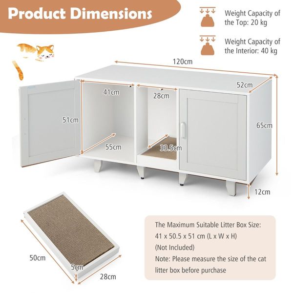 Cat Litter Box Enclosure TV Stand with Scratching Board for 2 Cats