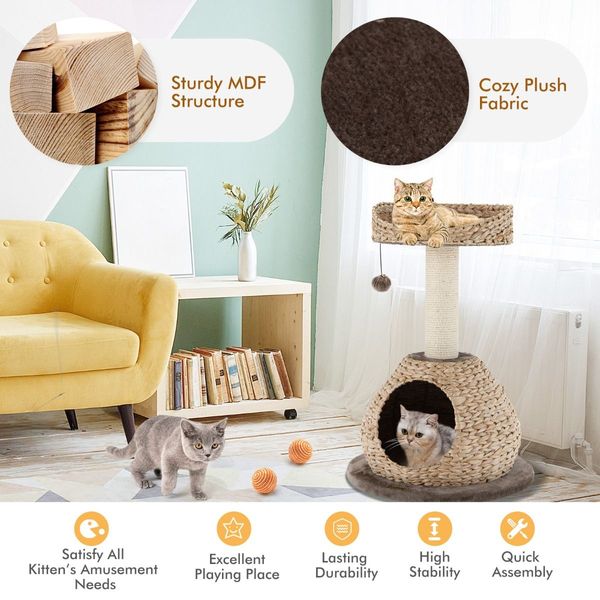 Cat Activity Tree with Jump Platform and Scratching Post for Kittens