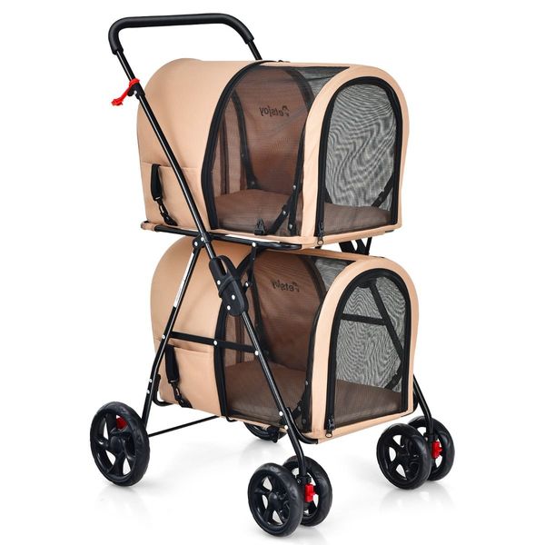 4-in-1 Double Pet Stroller with Detachable Carrier for Cats Travel