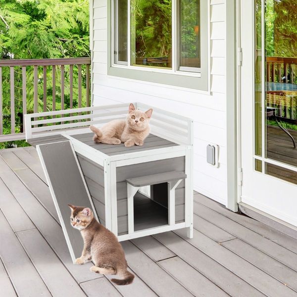 Feral Kitty Houses with Escape Doors and Wide Side Ladder for Pet