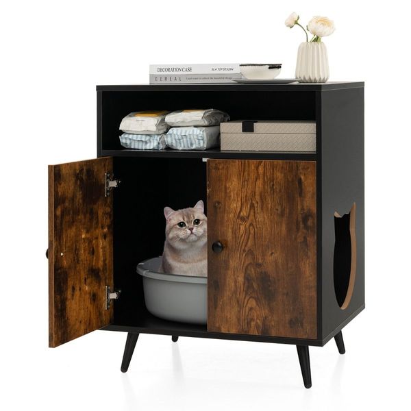 Modern Cat Litter Box Enclosure with Metal Slanted Legs for Pet