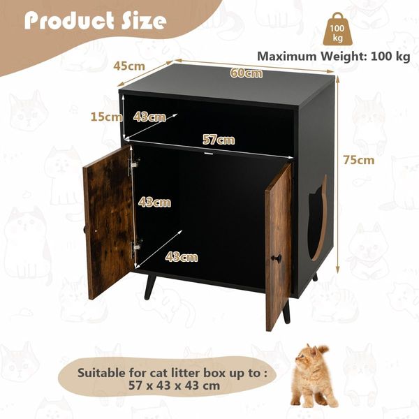 Modern Cat Litter Box Enclosure with Metal Slanted Legs for Pet