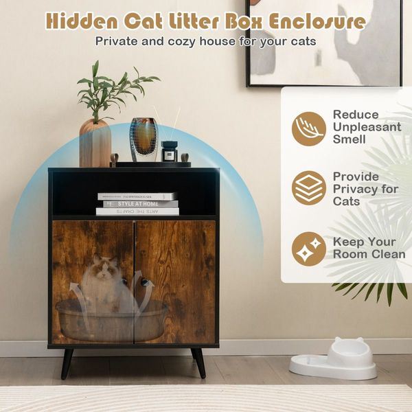 Modern Cat Litter Box Enclosure with Metal Slanted Legs for Pet