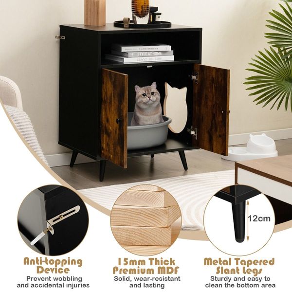 Modern Cat Litter Box Enclosure with Metal Slanted Legs for Pet