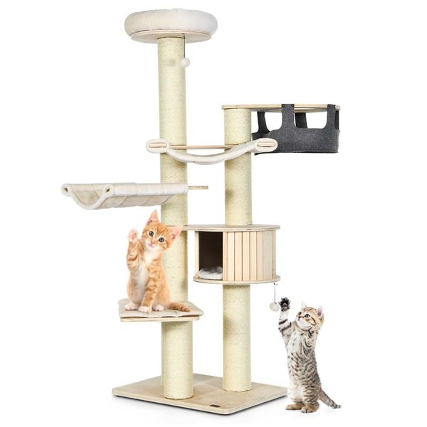 197cm Multi-level Cat Tree Cat Tower with Wooden Condo