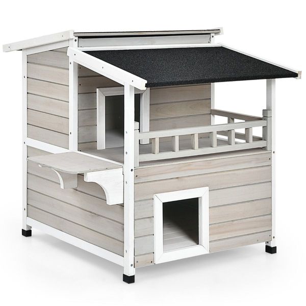 Cat House Shelter with Enclosure and Escape Doors for Pets