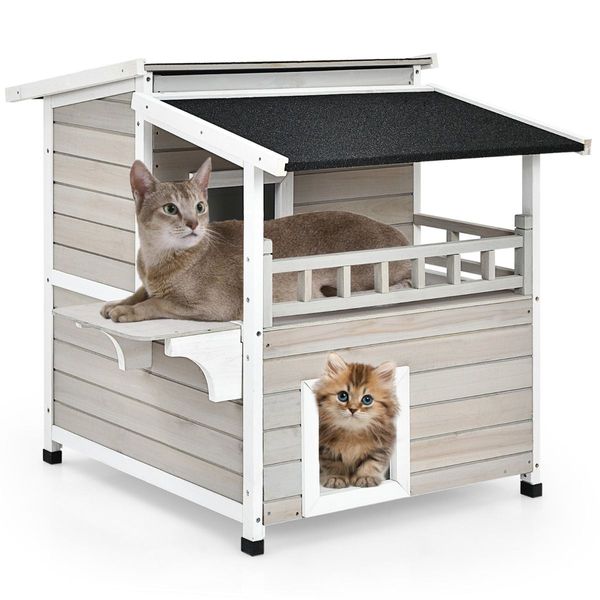 Cat House Shelter with Enclosure and Escape Doors for Pets