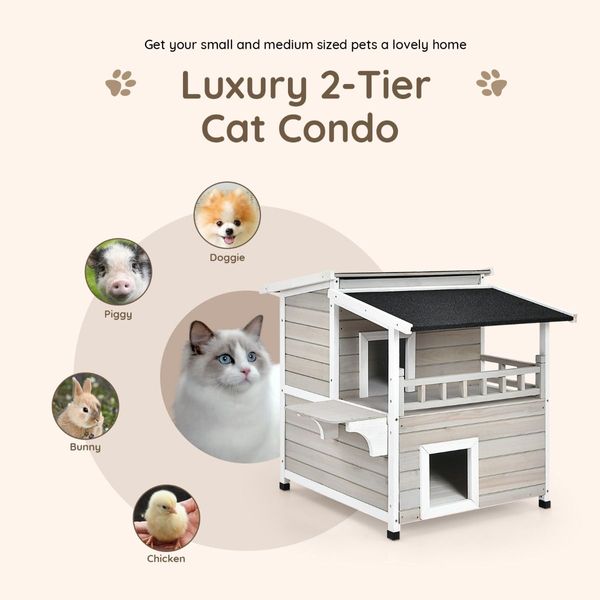 Cat House Shelter with Enclosure and Escape Doors for Pets