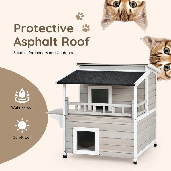 Cat House Shelter with Enclosure and Escape Doors for Pets