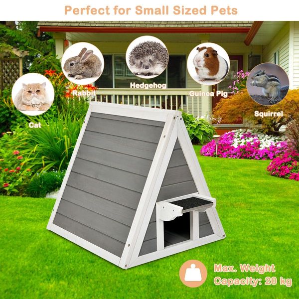 Indoor Outdoor Triangle Wooden Cat House Kitten Shelter for Small Medium Animals