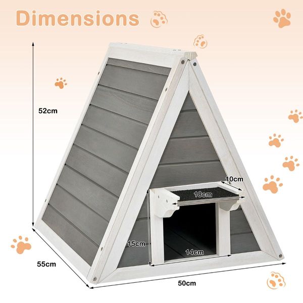 Indoor Outdoor Triangle Wooden Cat House Kitten Shelter for Small Medium Animals