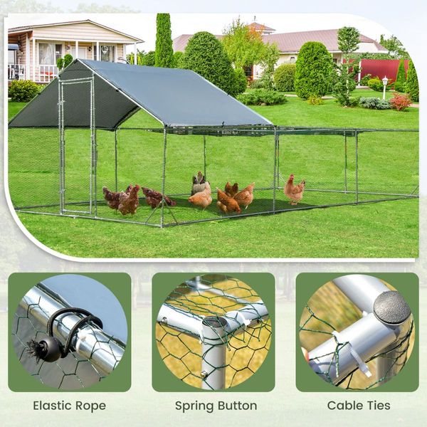 Large Metal Chicken Coop with Waterproof & Sun-proof Cover