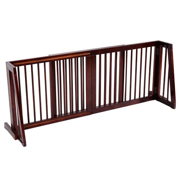 3 Panel Folding Wood Pet Slide Gate with Adjustable Length for Dogs