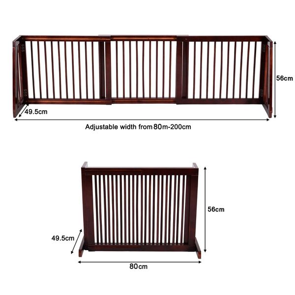 3 Panel Folding Wood Pet Slide Gate with Adjustable Length for Dogs