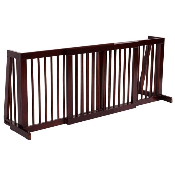 3 Panel Folding Wood Pet Slide Gate with Adjustable Length for Dogs