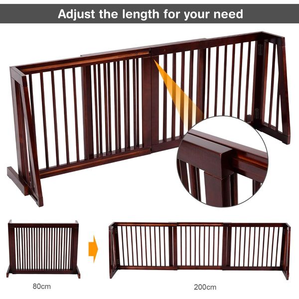 3 Panel Folding Wood Pet Slide Gate with Adjustable Length for Dogs