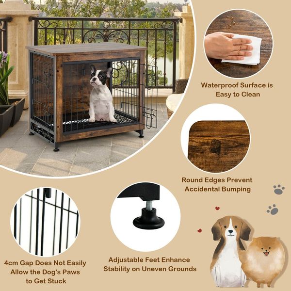 Dual Use Wooden Dog Crate with Double Doors & Removable Tray