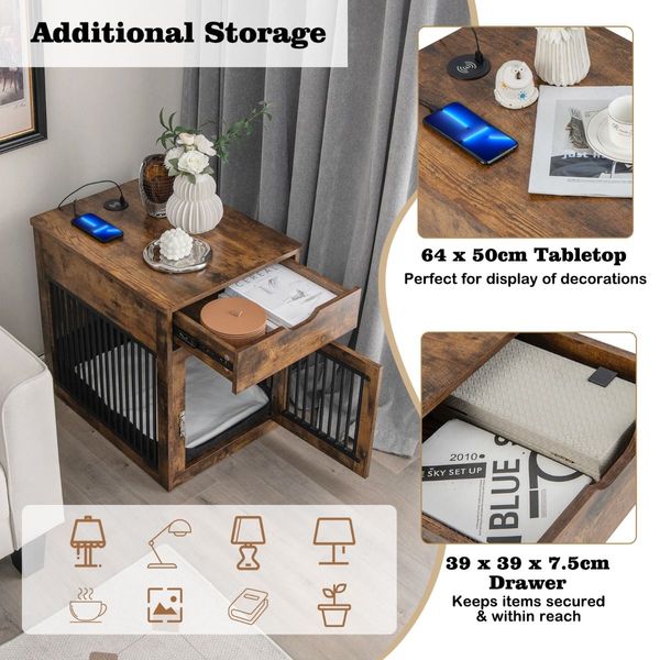 Furniture Style Dog Crate with Wired & Wireless Charging