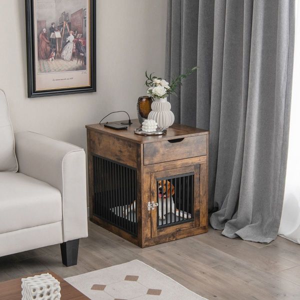 Furniture Style Dog Crate with Wired & Wireless Charging