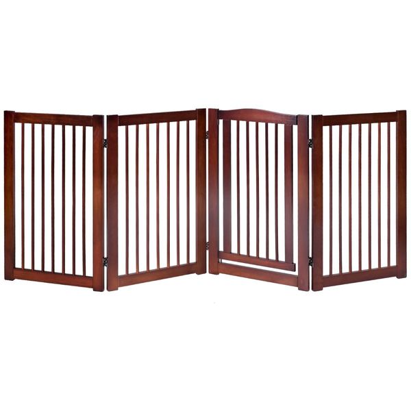 Wooden Folding Dog Gate with Non-Slip Foot Pads for Pets