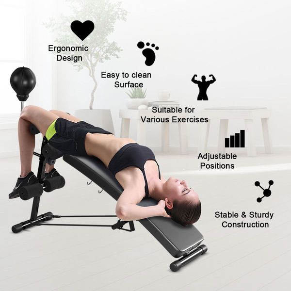 Adjustable Sit Up Bench with Speed Ball and Stainless Support Frame for Exercise