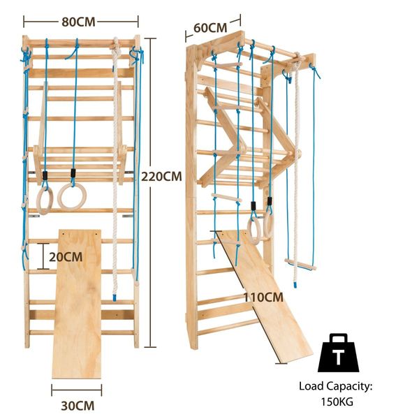 2.2m Pull-Up Wall Bars with Rings & Swing & Slide for Children & Adults