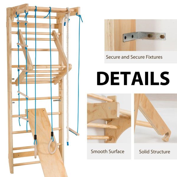 2.2m Pull-Up Wall Bars with Rings & Swing & Slide for Children & Adults