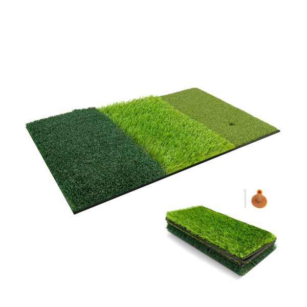 3-in-1 Golf Hitting Mat with Realistic Synthetic Turf for Indoor and Outdoor Golf Practice