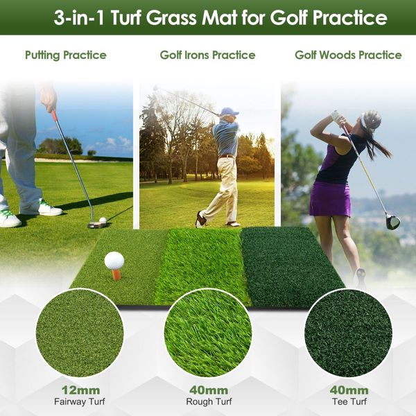 3-in-1 Golf Hitting Mat with Realistic Synthetic Turf for Indoor and Outdoor Golf Practice