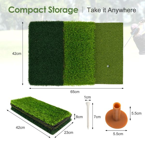 3-in-1 Golf Hitting Mat with Realistic Synthetic Turf for Indoor and Outdoor Golf Practice