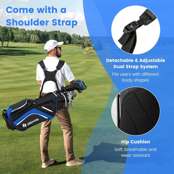 Golf Stand Bag with 14 Way Top Dividers & 6 Pockets & Cooler Bag