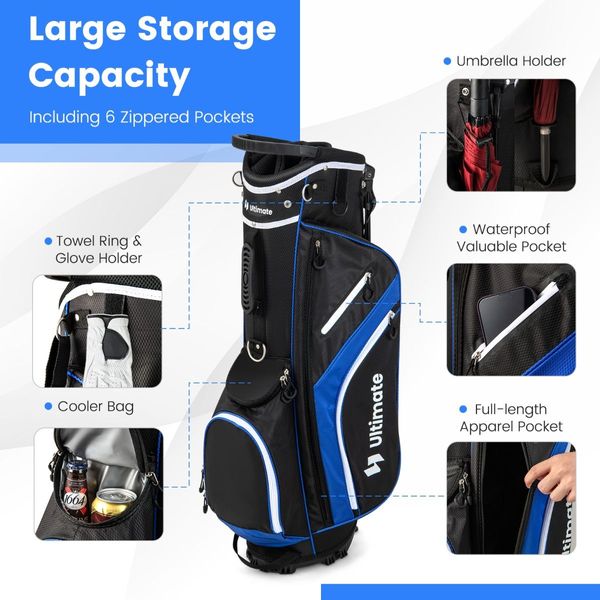 Golf Stand Bag with 14 Way Top Dividers & 6 Pockets & Cooler Bag