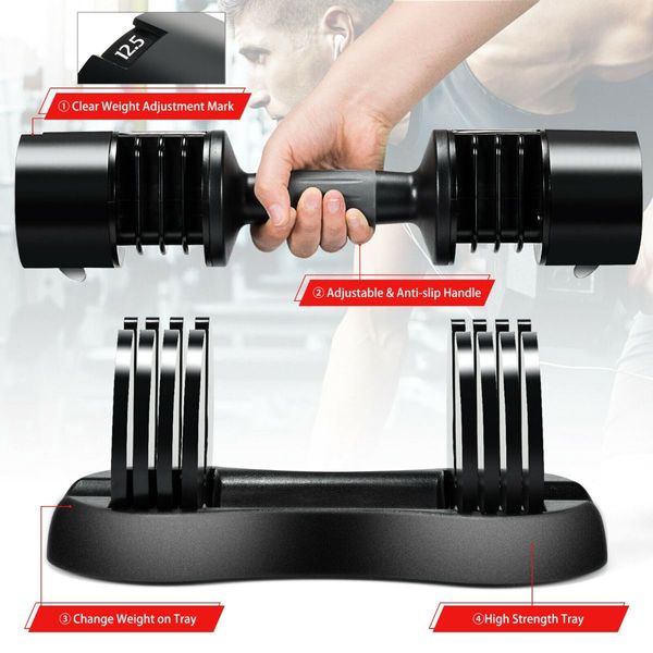 5-in-1 Adjustable Dumbbell with Tray and Non-slip Metal Handle