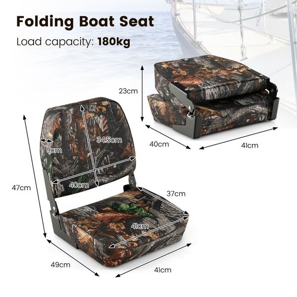 2-Piece Folding Low Back Boat Seat Set with Sponge Padding