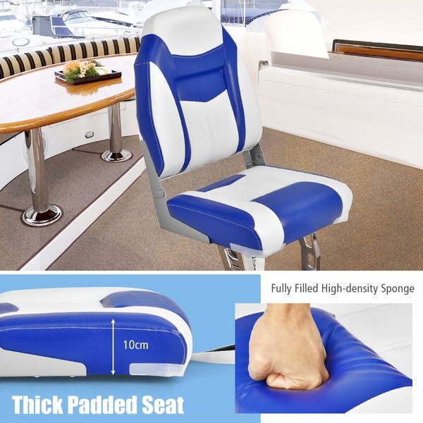 High Back Folding Boat Seat with Sponge Cushion & Flexible Hinges