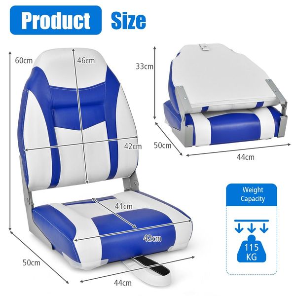 High Back Folding Boat Seat with Sponge Cushion & Flexible Hinges