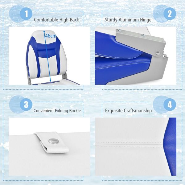 High Back Folding Boat Seat with Sponge Cushion & Flexible Hinges