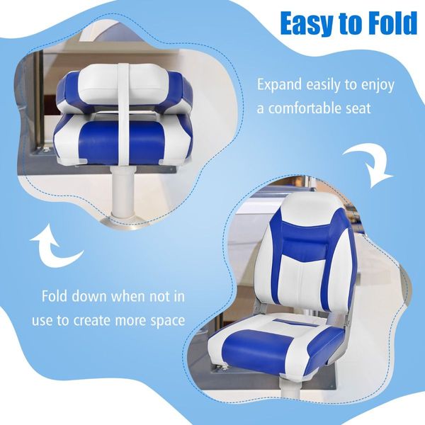 High Back Folding Boat Seat with Sponge Cushion & Flexible Hinges