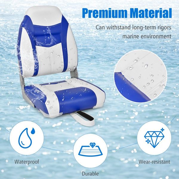 High Back Folding Boat Seat with Sponge Cushion & Flexible Hinges