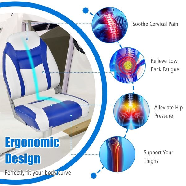 High Back Folding Boat Seat with Sponge Cushion & Flexible Hinges