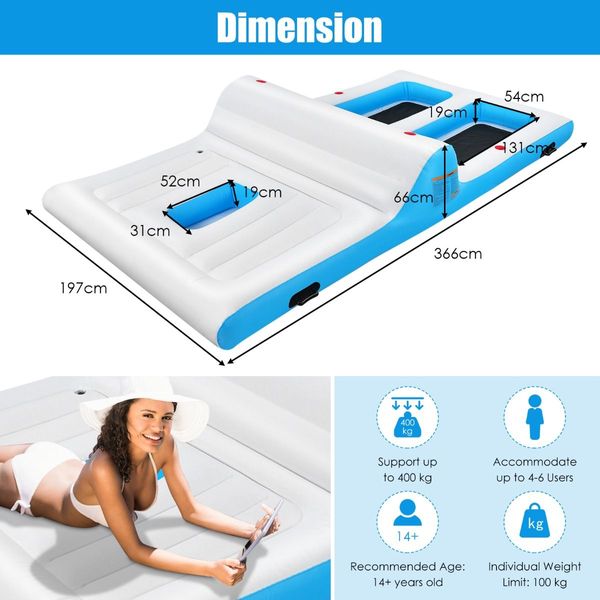 Inflatable Floating Island with Built-in Cup Holders for Lakes