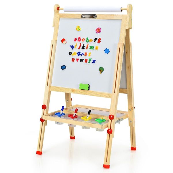 Art Easel with Paper Roll and Double-Sided Adjustable Drawing Easel Board for Kids