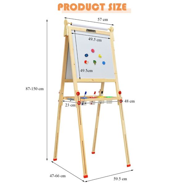 Art Easel with Paper Roll and Double-Sided Adjustable Drawing Easel Board for Kids