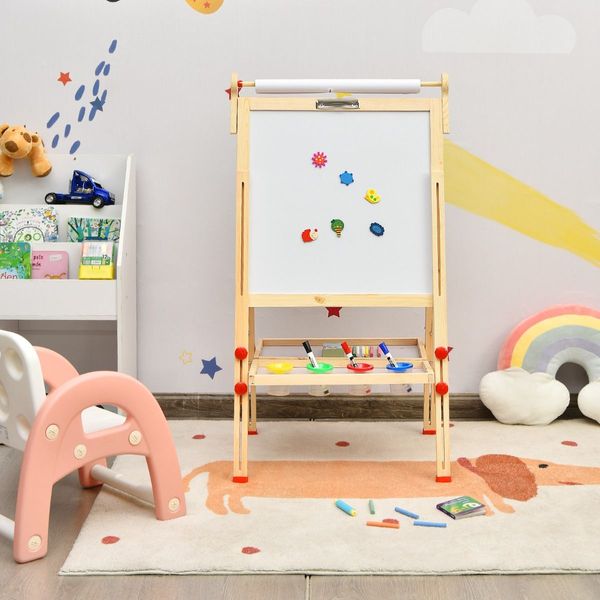 Art Easel with Paper Roll and Double-Sided Adjustable Drawing Easel Board for Kids