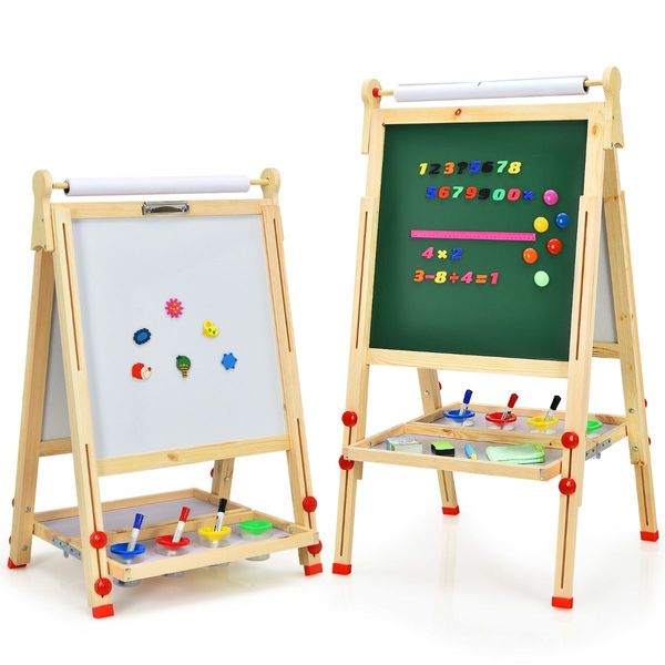 Art Easel with Paper Roll and Double-Sided Adjustable Drawing Easel Board for Kids