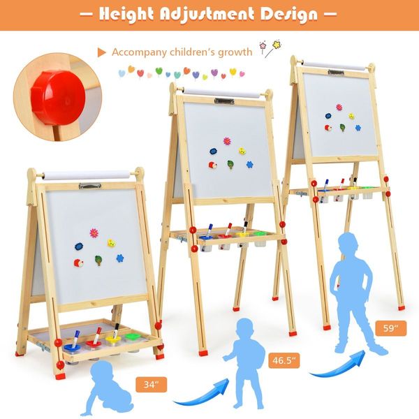 Art Easel with Paper Roll and Double-Sided Adjustable Drawing Easel Board for Kids